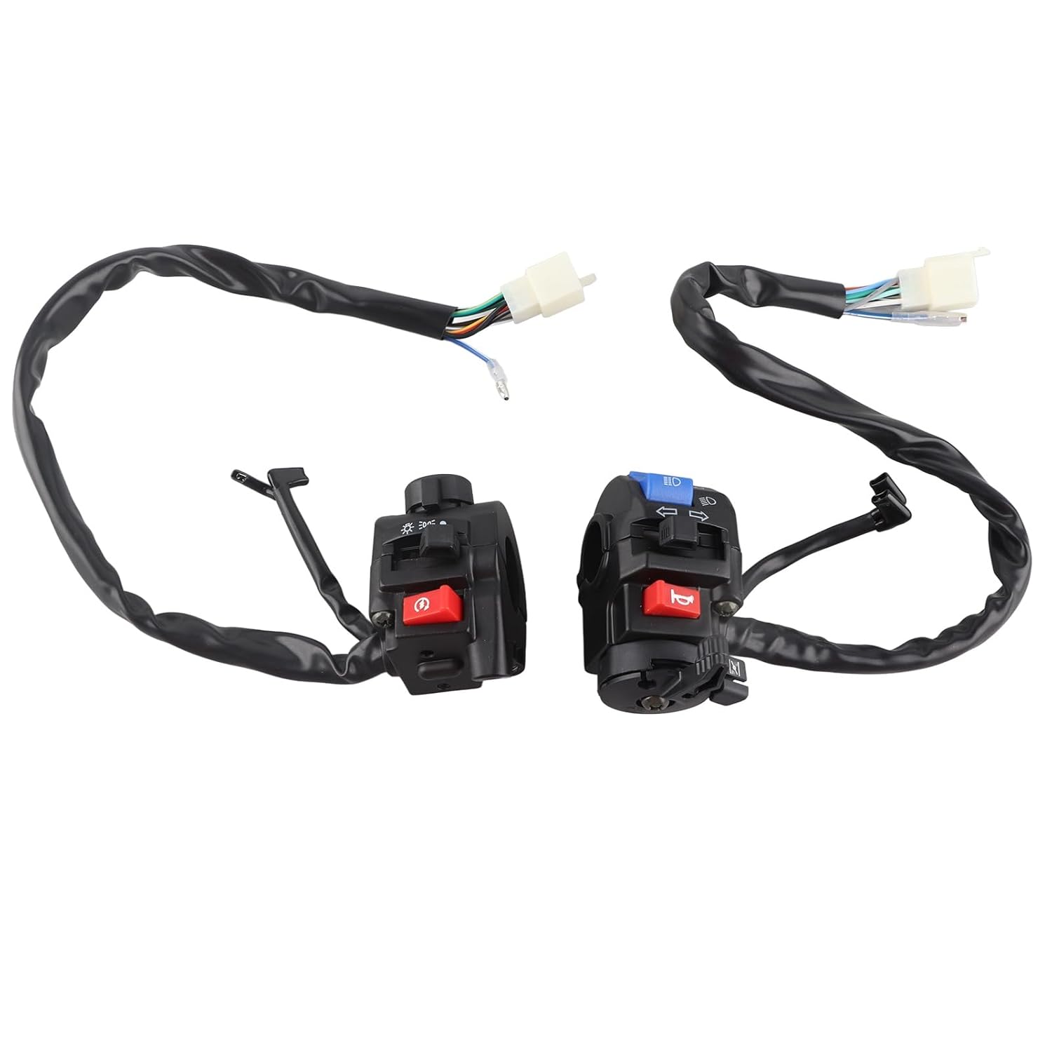 

12V DC Motorcycle Control Switch (Left & Right), 1 Pair Universal 7/8inch Motorcycle Handlebar Horn Turn Light Start Control Switch Plastic +