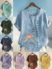 Moda Feminina Pena Flecha Estampa Floral Gola Redonda Manga Curta Camiseta Verão Casual Algodão Linho Camisa Gráfica Lazer Blusa Solta Tops