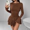 Autumn Winter Women's Solid Color Slim Fit Cascading Ruffles Mini Dress Women Elegant Flare Sleeve High Waist Sexy Party Bodycon Dresses