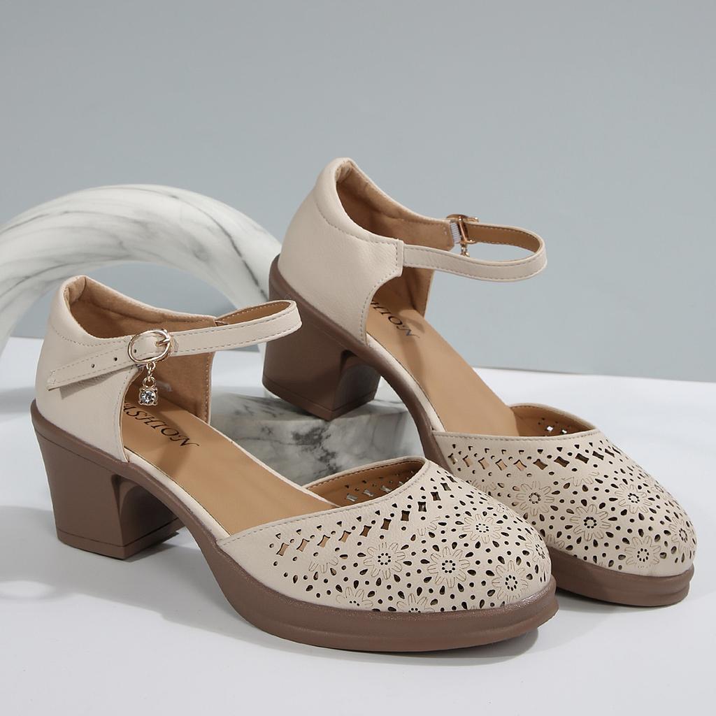 European and American Fashion Foreign Trade Large Size High Heel Strap Sandals Women's Cross-border New Summer Baotou Block Heel Sandals