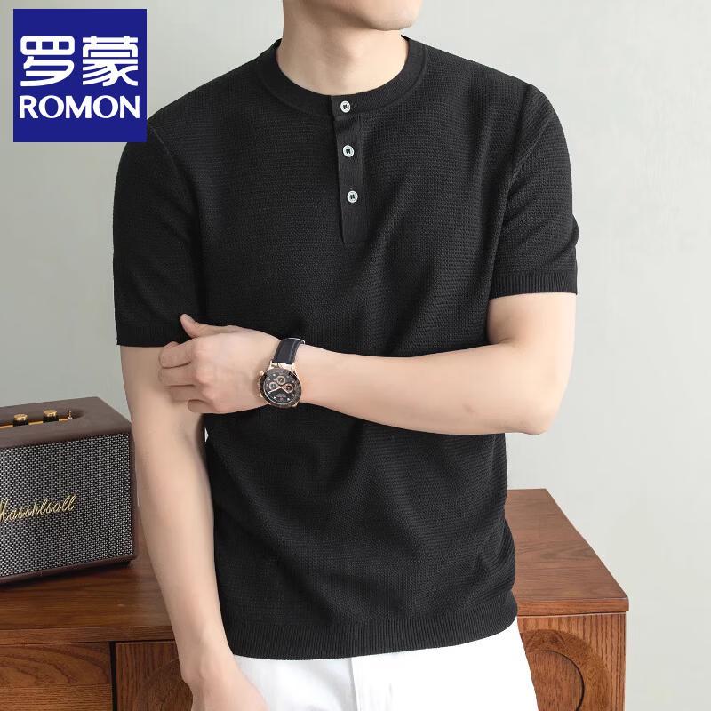 Romon Men s 2026 Summer Tencel Linen Blend Henley Knit T-Shirt L