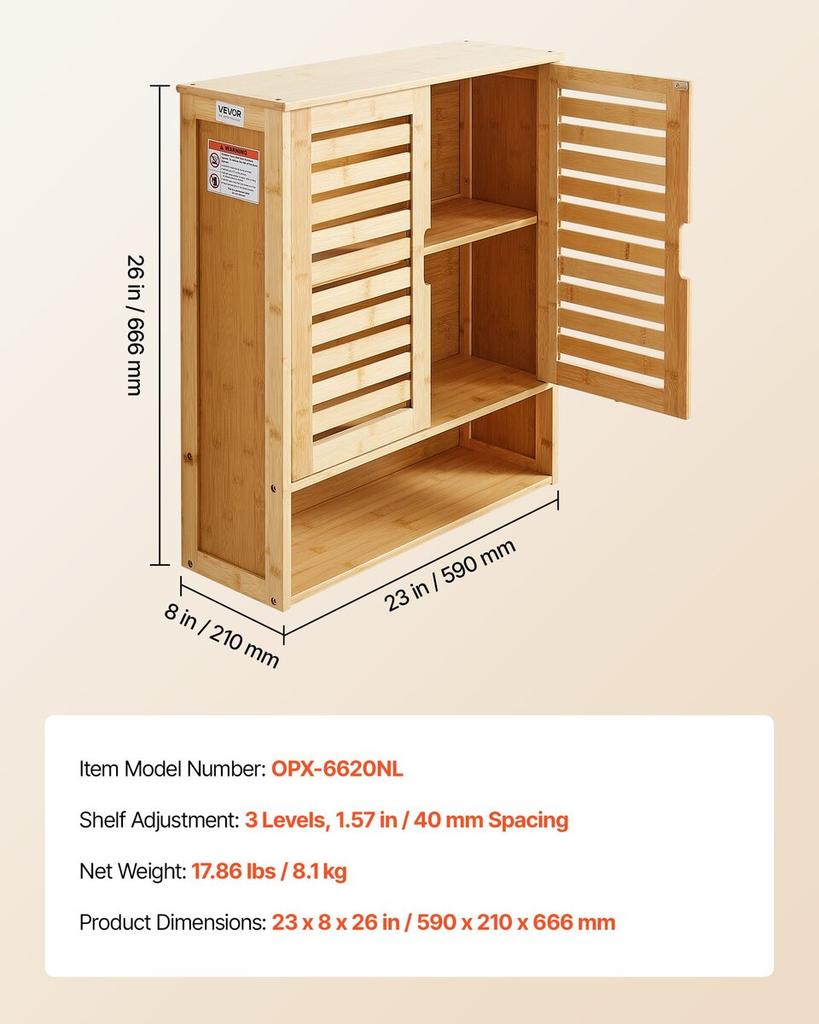 Bathroom Wall Cabinet, 2 Doors and Adjustable Shelf, Over the Toilet Storage Medicine Cabinet Wall Mounted, Hanging Organizer with Shelves and Open