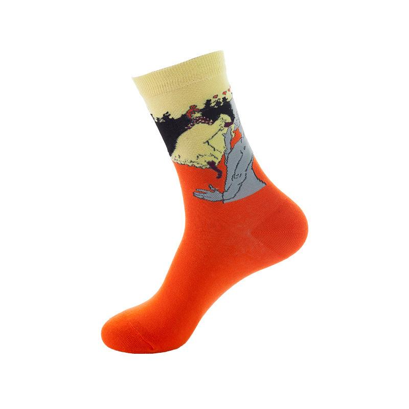 Oil painting medium tube socks European and American adult socks Women's trend stockings Men's autumn and winter cotton socks