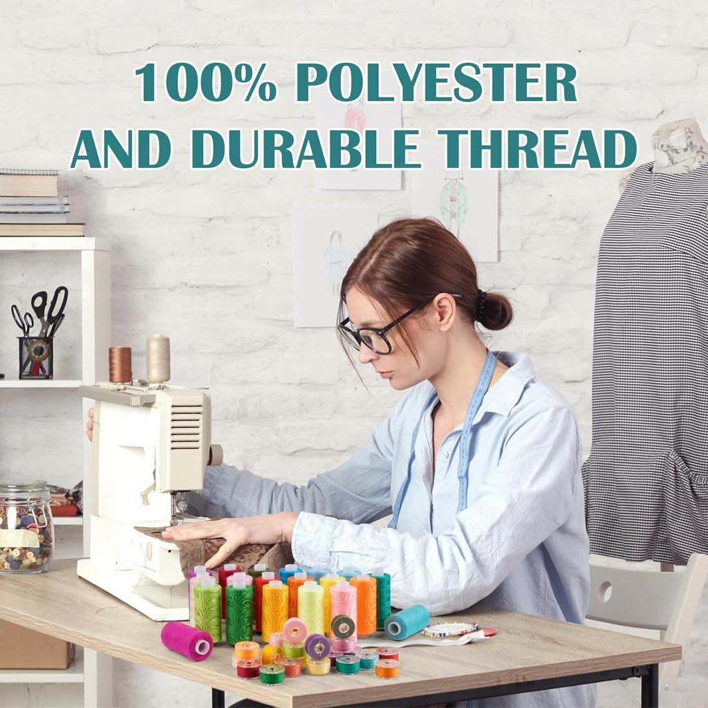 Nähgarn-Set: 10 Farben Nähmaschinengarn auf Spulen und 36 Spulen; Hochwertiger Faden für Overlock-Maschinen, geeignet für die meisten Maschinen