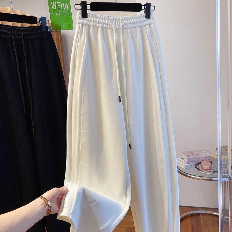 

Plus Size Women s High Waist Slimming Sweatpants - Spring New Style, Extra Large 300 Jin, Casual Drawstring, Straight Wide Leg Trousers 3XL: 200-245 Jin белый