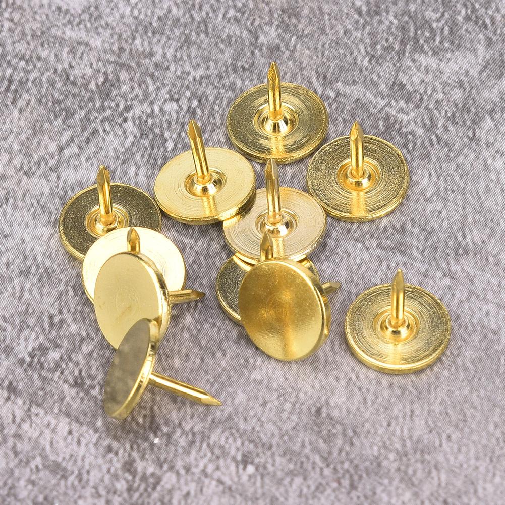 100Pcs Flat Head Upholstery Nail Round Antique Furniture Decorative Drawing PinYellow 9 x 8mm