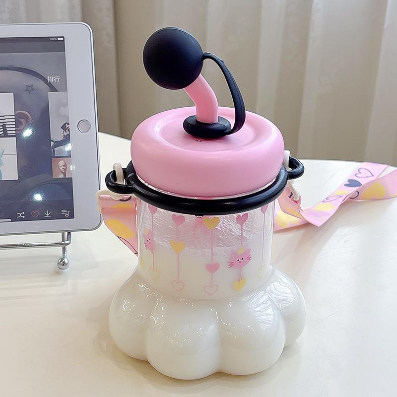 1L Cute Plastic Straw Water Bottle For Girls Creative Cat Claws Large Capacity Tabletop Sippy Cup  Portable Student Drinking Cup