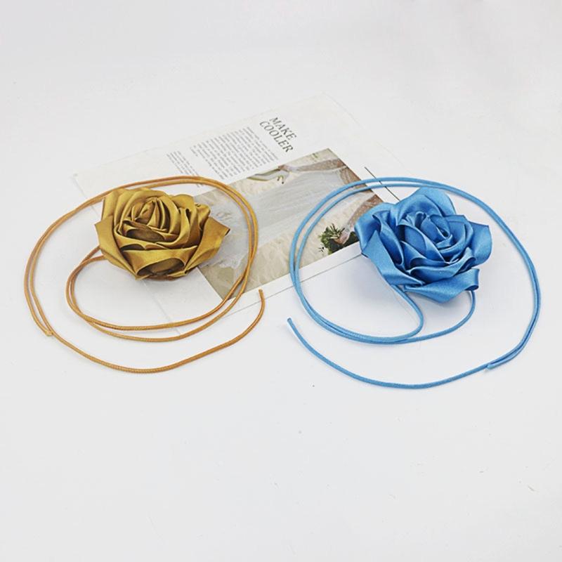 Naszyjnik Choker w stylu Boho Błękitny Kwiatowy Naszyjnik Łańcuszek na Talii Przesadzony Duży Kwiatowy Naszyjnik na Sznurku Biżuteria dla Kobiet Dziewcząt