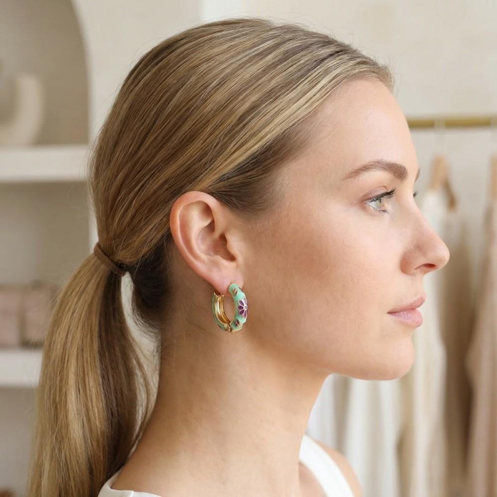 Chinese Chinese Style Earrings Traditional Glaze Ear Jewelry Flower Enamel Ear Rings  Jewelry