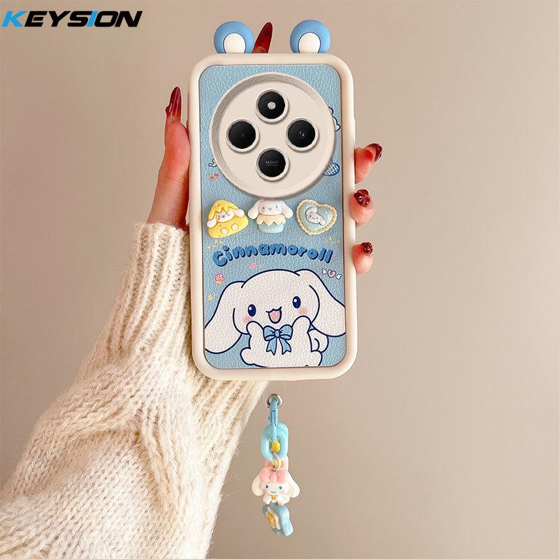 KEYSION Husă cu desene animate 3D cu ureche drăguță pentru Redmi 14C cu brățară Husă din spate a telefonului, rezistentă la șocuri, din silicon moale pentru Xiaomi POCO C75