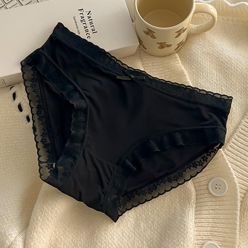 Women Ice Silk Seamless Panties Cream Underwear Sexy Lace Breathable Quick Drying Nude Feel Lingerie
