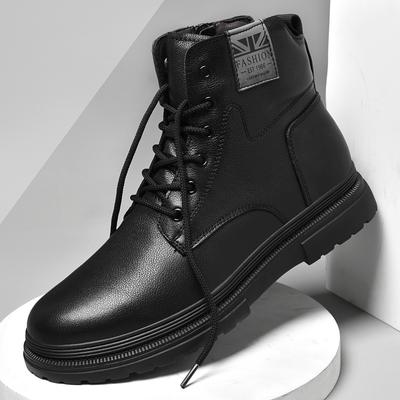 Fashion Genuine Leather Men Winter Shoes High Quality Black Man Motorcycle Boots Luxury Brand Warm Ankle Boot Punk Style Casual Footwear