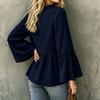 Top Blusa Casual da Donna a Manica a Campana Scollo a V con Volant