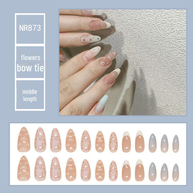 Medium & Long Rectangular T-Shaped Wearable French Cartoon Nail Art Patches - One Size Fake Nails