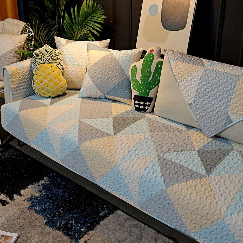 

Special Offer Big Sale Cotton Sofa Cushion Pure Cotton Fabric Non Slip All Year Round Neutral Nordic Simple Cushion Backrest Towel Cover Geometric Blue 50*50 cushion