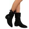 Large Size Square Heel Buckle Cowboy Style Stacking Boots Autumn and Winter New Round Head Versatile Fashion Women's Boots