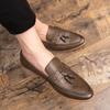 Male Comfortable Lazy Tassel Dress Shoes Slip-on Thick Soled Casual Genuine Leather Shoes British Retro Lazy Loafers Men