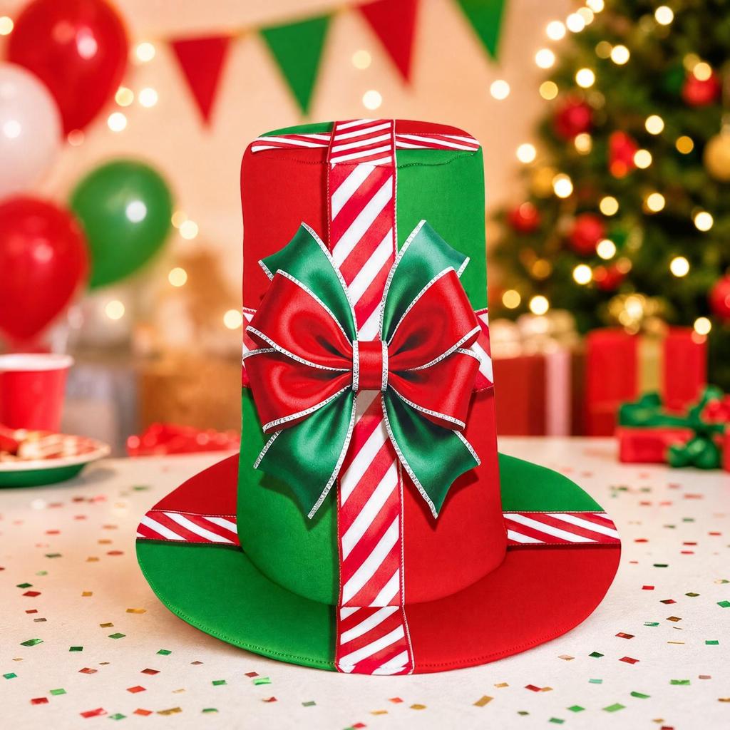 Christmas Top Hat Soft Pull-on with Bow Motif Photo Prop