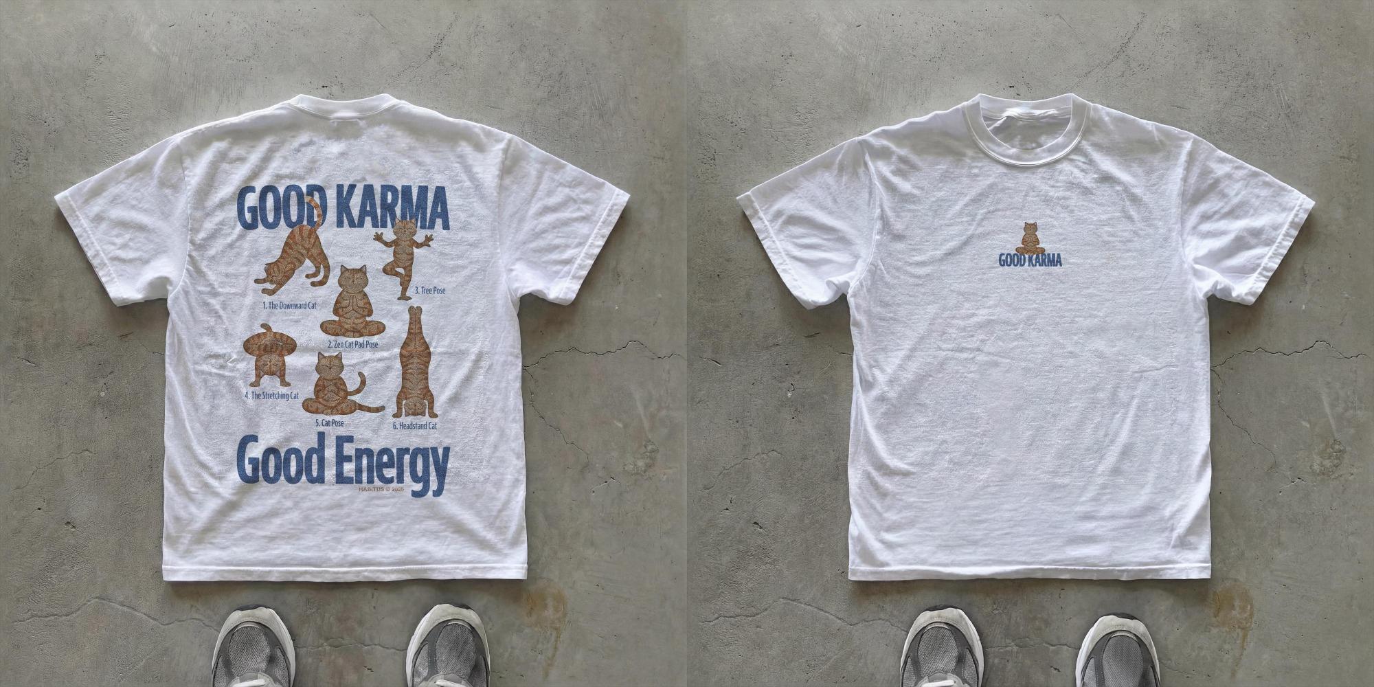Good Karma Cat TShirt YogaInspired Unisex Tee with Funny Cats Mindfulness Spiritual Gift for Women and Unisex Premium Cotton M