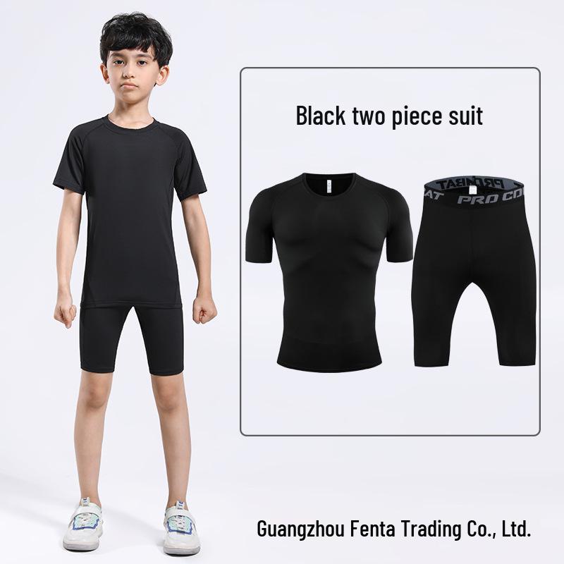 Kids' Quick-Dry Activewear Set: Breathable Short-Sleeve Bodysuit & Elastic Five-Point Pants for Summer Fitness