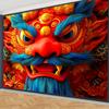 1pc Traditional Chinese Red Golden Dragon & Blue Beard Wall Hanging - Vibrant Golden/Red/Blue/Black/White/Purple/Black/Golden-Ye