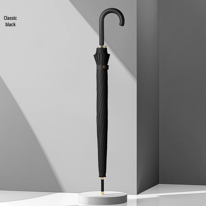 Large Windproof Umbrella: 16-Rib, Long-Handle, Solid Color, Automatic, for Women & Men