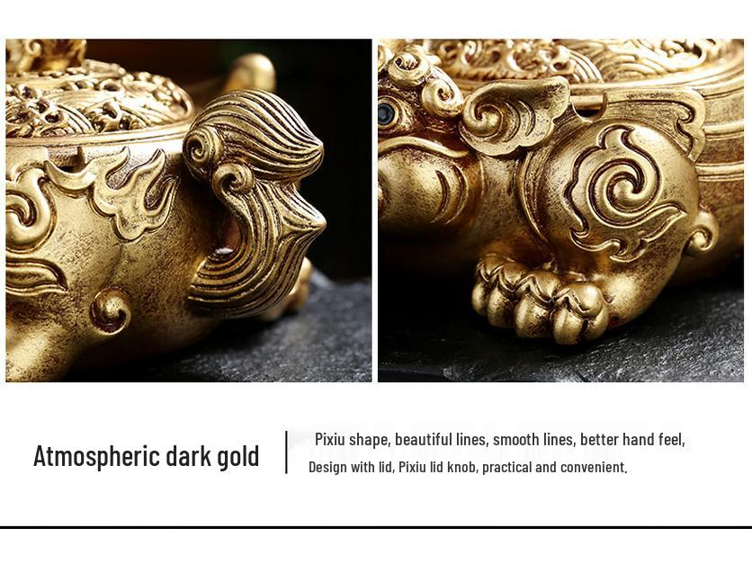 Golden Toad Resin Ashtray with Lid - Chinese Style Ornament for Home, Office, or Tea Table