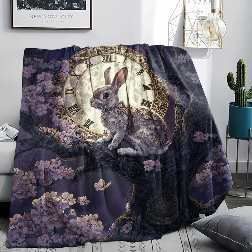 Black Rabbit Pattern Flannel Blanket, High Quality Comfortable for All Seasons, Home Decor, Warmth and Comfort, Perfect for Gifts.