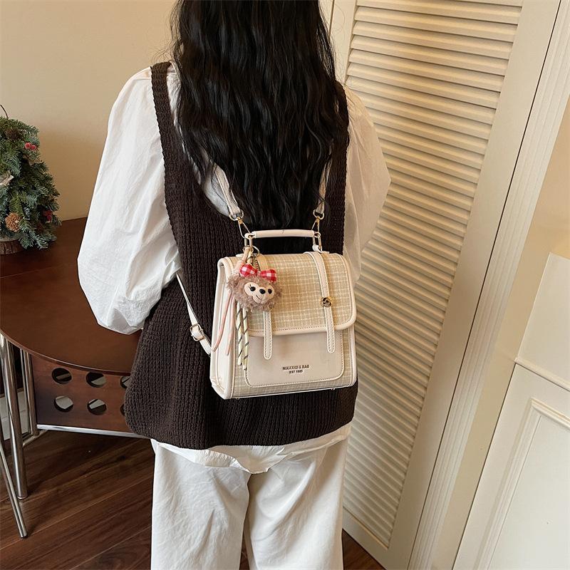 Schoolbag Premium Plaid Niche Women's Backpack 1011 New Commuter Versatile Backpack Mini Small School Bag Crossbody Bag
