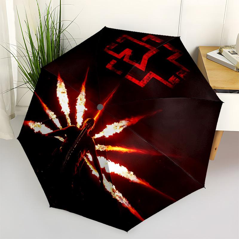 1PC Rammstein Performance Automatic Umbrella 8 Rib Portable Folding Black Iron Frame for Outdoor, Beach, Travel, Beach Umbrella  0905181