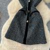 Women's Tweed Sleeveless A-Line Dress Fall 2026 Elegant and Sophisticated Black High-Waisted A-Line Spaghetti-Strap Mini Dress