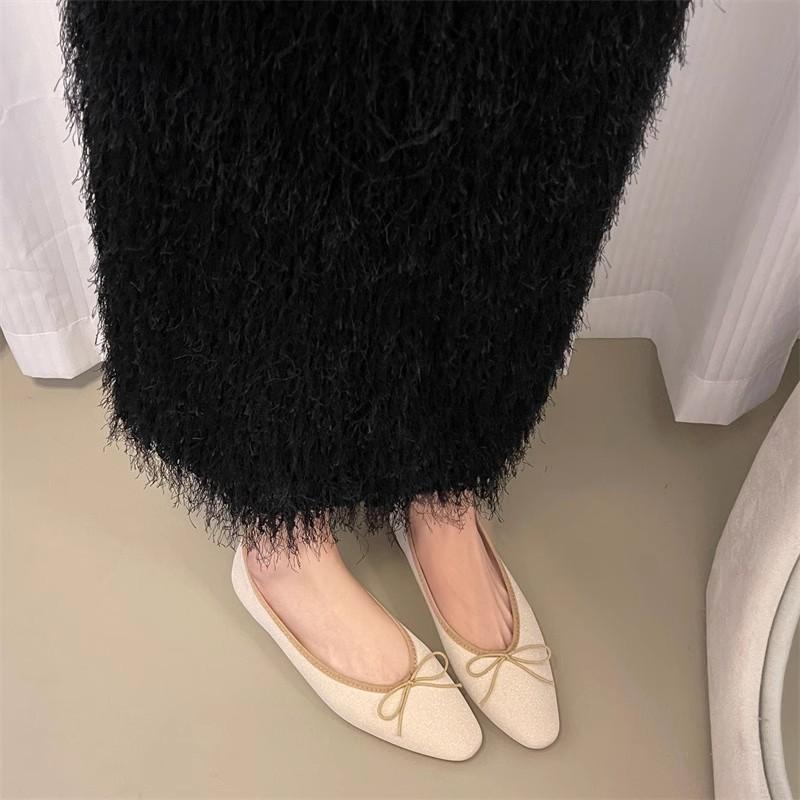 

Французский темперамент бант одиночные туфли женские 2024 новые вечерние сказочные сверкающие туфли на плоской подошве бабушки маленькие ароматные ветряные женские туфли 35 абрикосовый