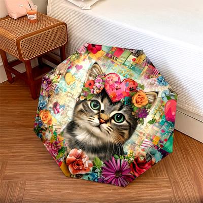 1 PC Automatic Folding Umbrella - Floral Cat Pattern, Portable & Foldable Design with 8 Ribs, Christmas Birthday Gifts