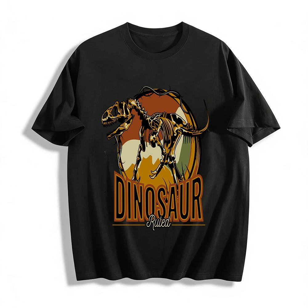 Vintage T-Rex Skeleton Print Tee Dinosaur Era Themed Casual Top Pure cotton T-shirt XXS