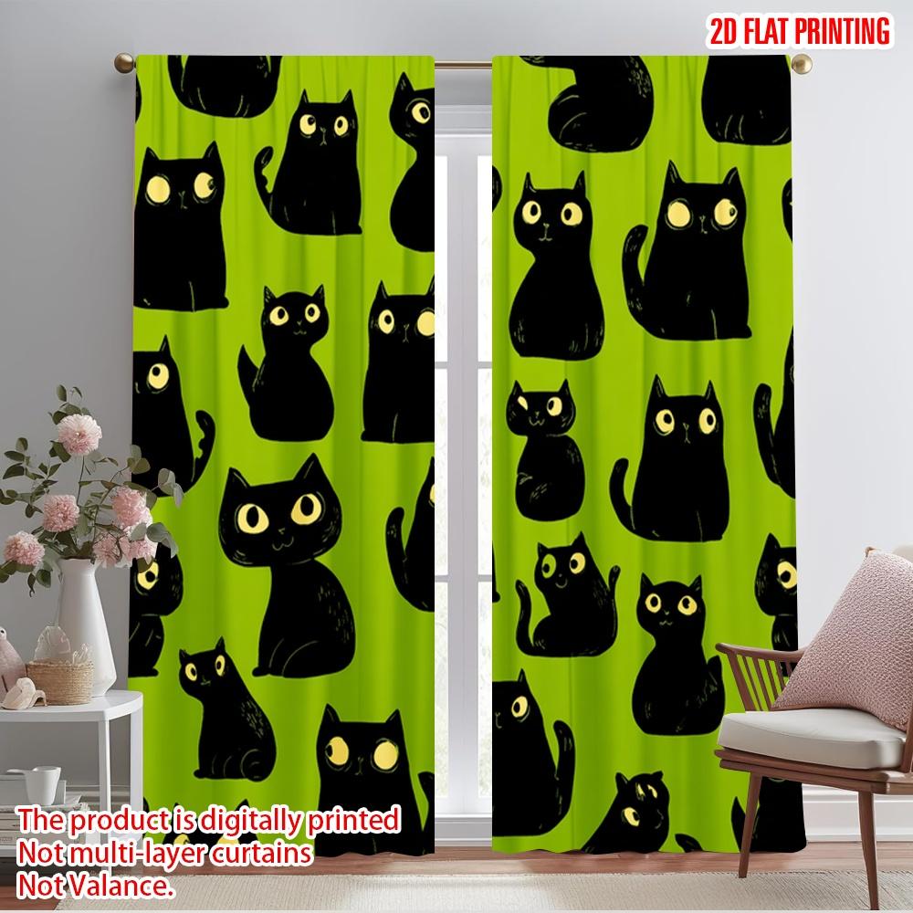 

2 шт., 2D печать на плоскости Занавеска Популярные черные коты на зеленом Прочная 100% полиэстеровая ткань (без удилища) Внутренние украшения для 52.50×116.00 CM 2pcs