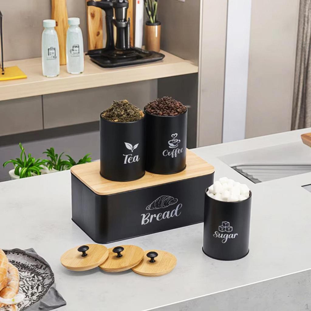 Kitchen Canisters Set Coffee Tea Sugar Container Portable Farmhouse Food Jars Counter Bread Box for