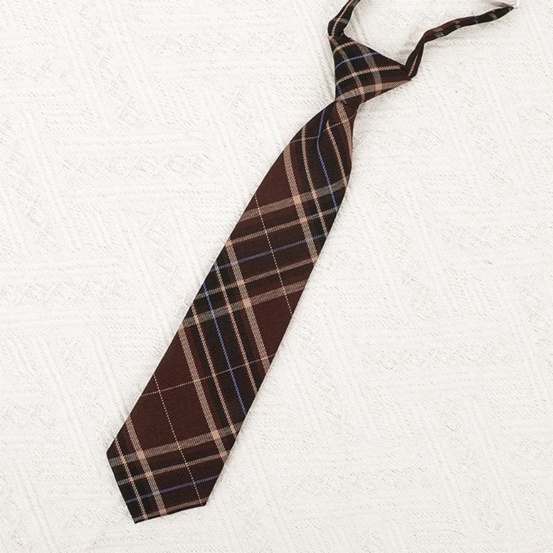 Brown Checkered Striped Neck Tie Pre-Tied Bowtie for Japanese JK School Uniform