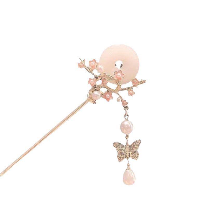 Antiker Stil Jade Blume Haarnadel mit Quaste – Damen Qipao & Hanfu Kopfschmuck Accessoire