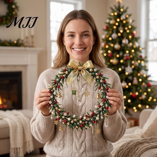 Fun Bead Projects for All Ages Beaded Christmas Wreath DIY Kit, Holiday Craft Kit with Colorful Beads Decorative & Ornament Charms, Seasonal