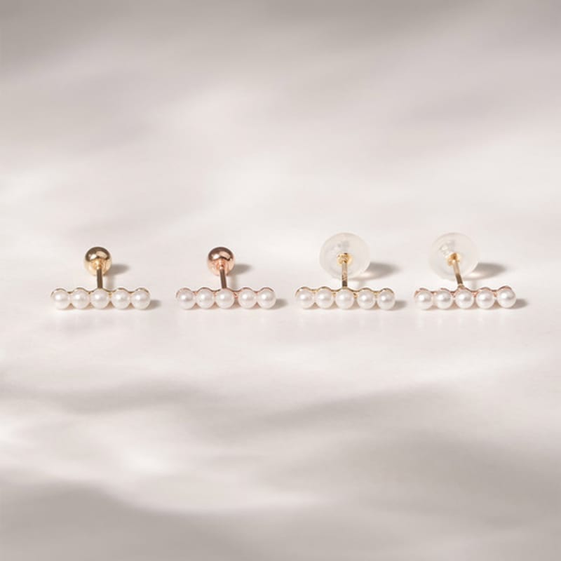 JEWNEL 14K Rosegold 5-tier Pearl Piercing Earrings