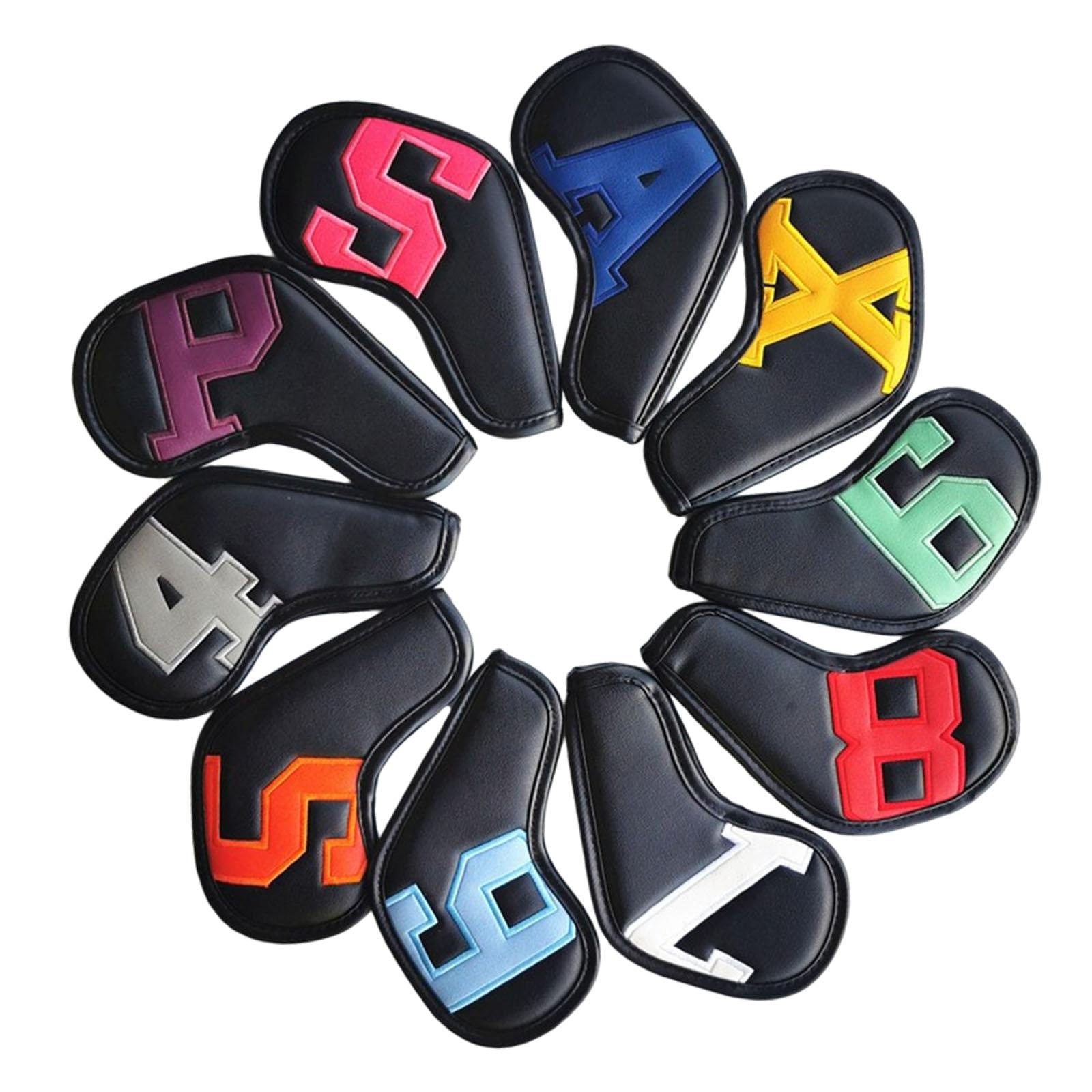 10Pcs PU Golf Iron Head Covers Practical Fashion Golf Club Head Covers чёрный