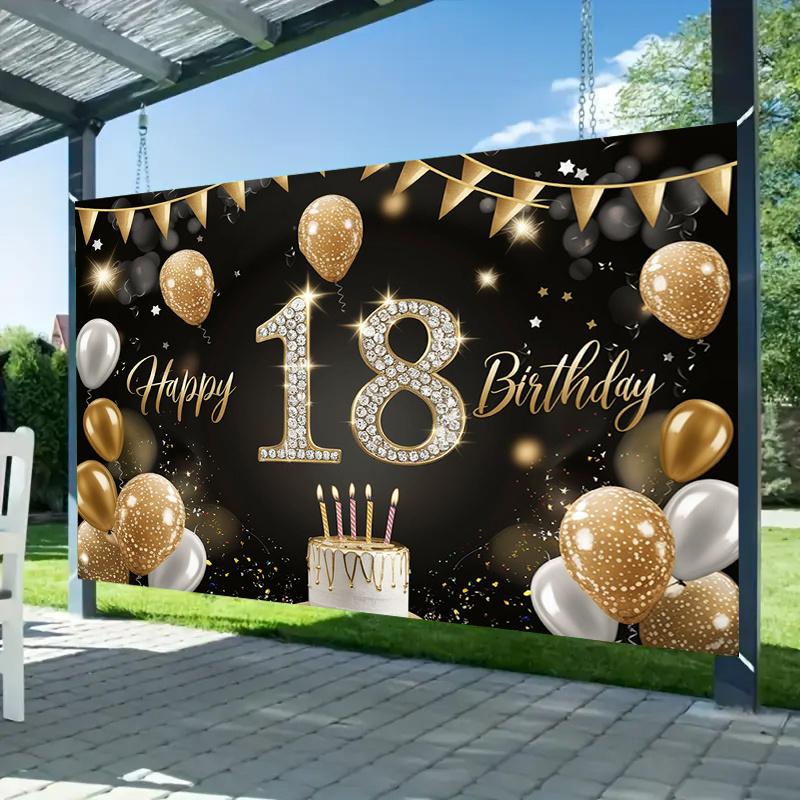 1 pair, 2D flat, 18th birthday party banner - elegant polyester background, suitable for home décor, room wall decoration, wsj