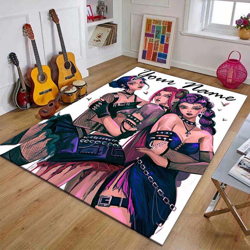 Custom KPop Demon Hunters Mat Personalized Name, Polyester Washable Indoor Entryway Rug, Gift for Christmas, Easter, Thanksgiving Day