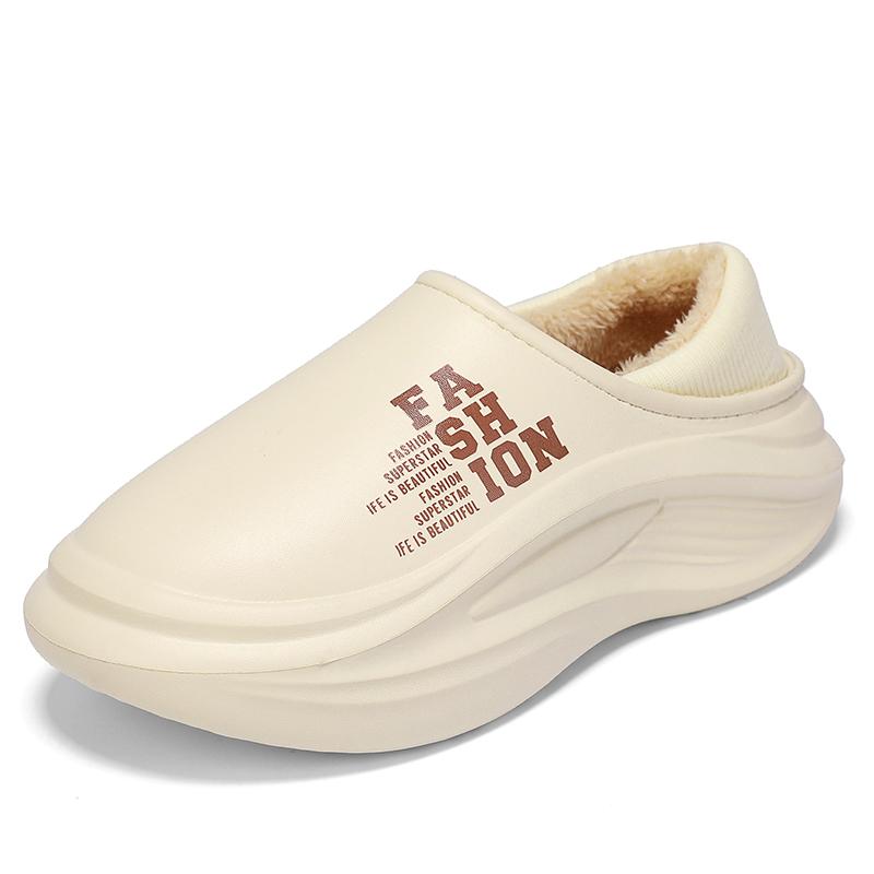

Fashion Winter Couple s Slippers Outdoor Waterproof Warm Fur Slipper Non-Slip Plush Home Light Footwear Thick Platform Slipper Men Women 36 бежевий