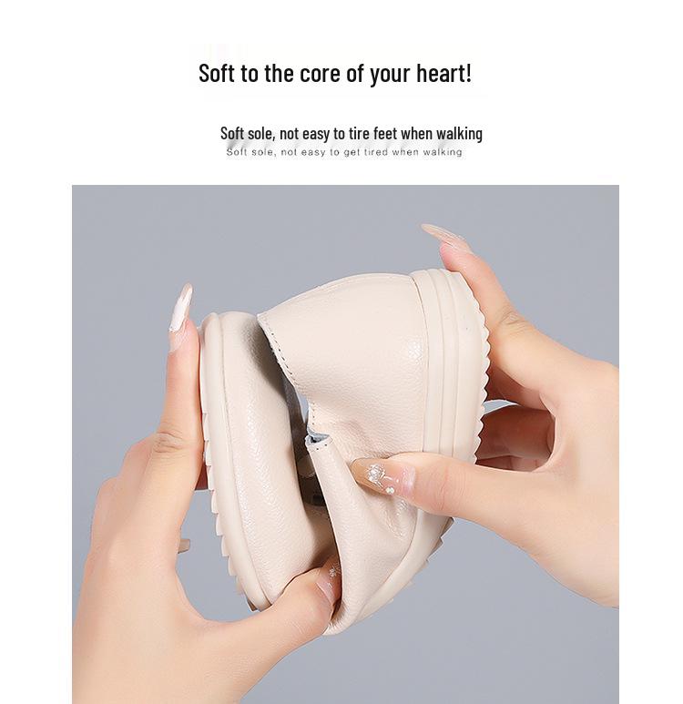 2025 Spring Women's Genuine Leather White Slip-on Sneakers - Soft Sole Casual Flats