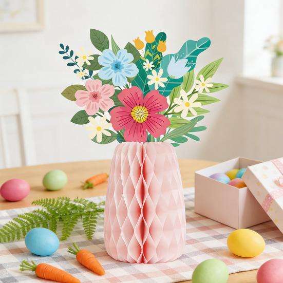 Wildflower Honeycomb Table Centerpiece 3D Floral Paper Vase with Bouquet Print Card for Spring Wedding Birthday Party Supplies