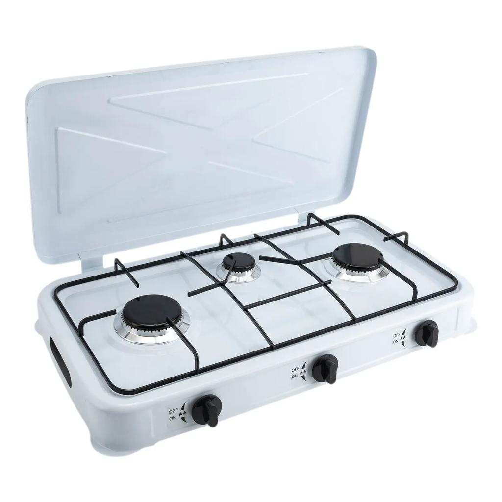 White Built-in 3-Burner Gas Cooktop Rectangular Cast Aluminum with Hose camping equipment