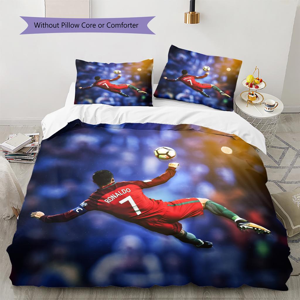 Football Ronaldo Pattern Bedding Home Decoration Birthday Gift (1 * duvet cover + 2 * pillowcase, without core)