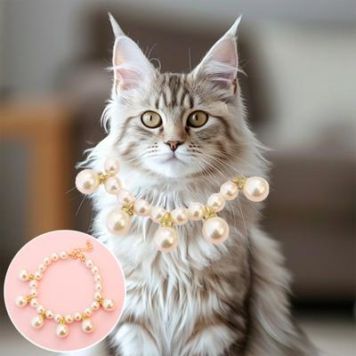 Faux Pearl Dog Necklace Adjustable Faux Pearl Beaded Collar Jewelry for Girl Cats Dogs Wedding Accessories