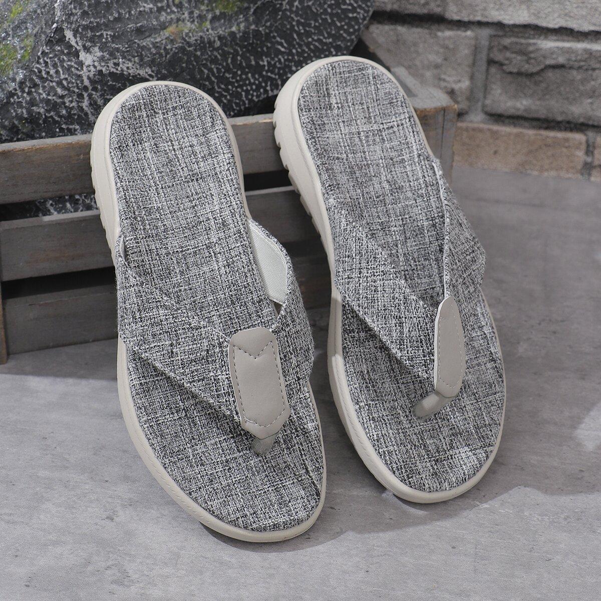 

2025 large size cloth flip-flops 2025 new outer wear flat bottom toe sweat beach sandals women 43 серый
